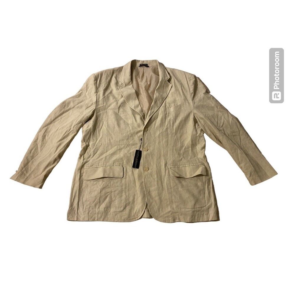 ANDREW FEZZA Men's 2XL Blazer‎ Beige Button Linen/Rayon New